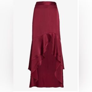 NWT Express High Waisted Satin Hi-Lo
Flounce Maxi Skirt size 6 burgundy